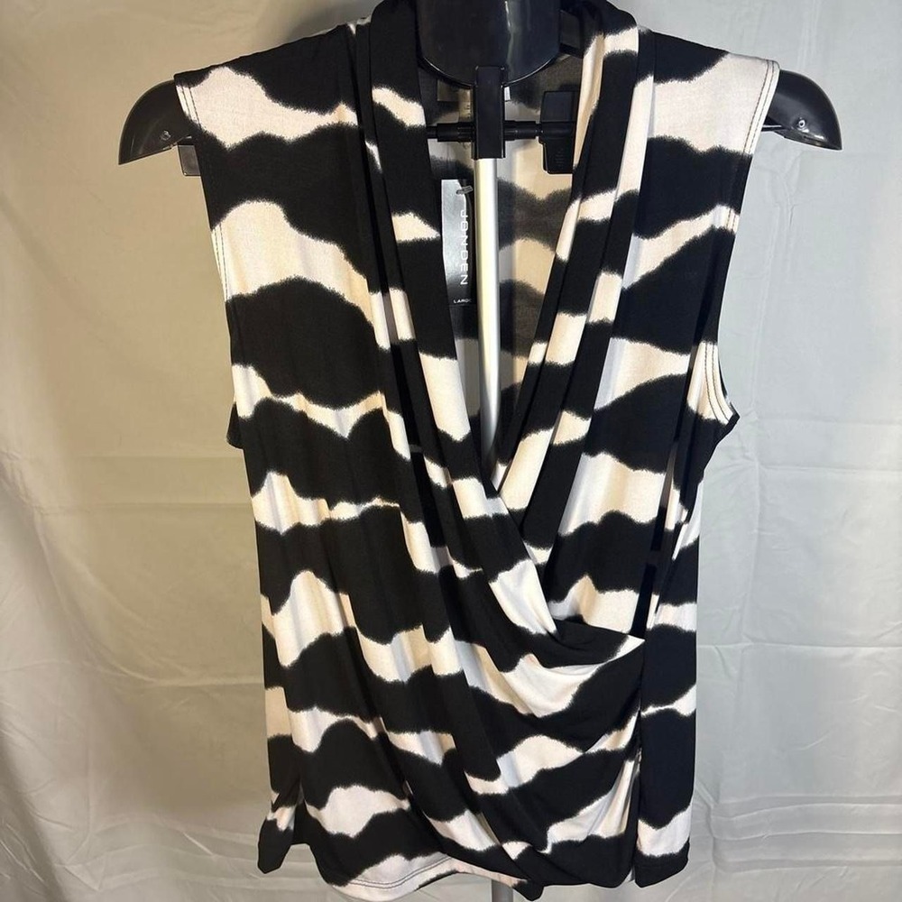 Vintage NWT Jon Den Y2K Black White Abstract Print Tank Top Slinky Large